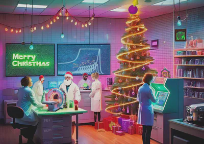 Christmas card showing our lab in Christmas style